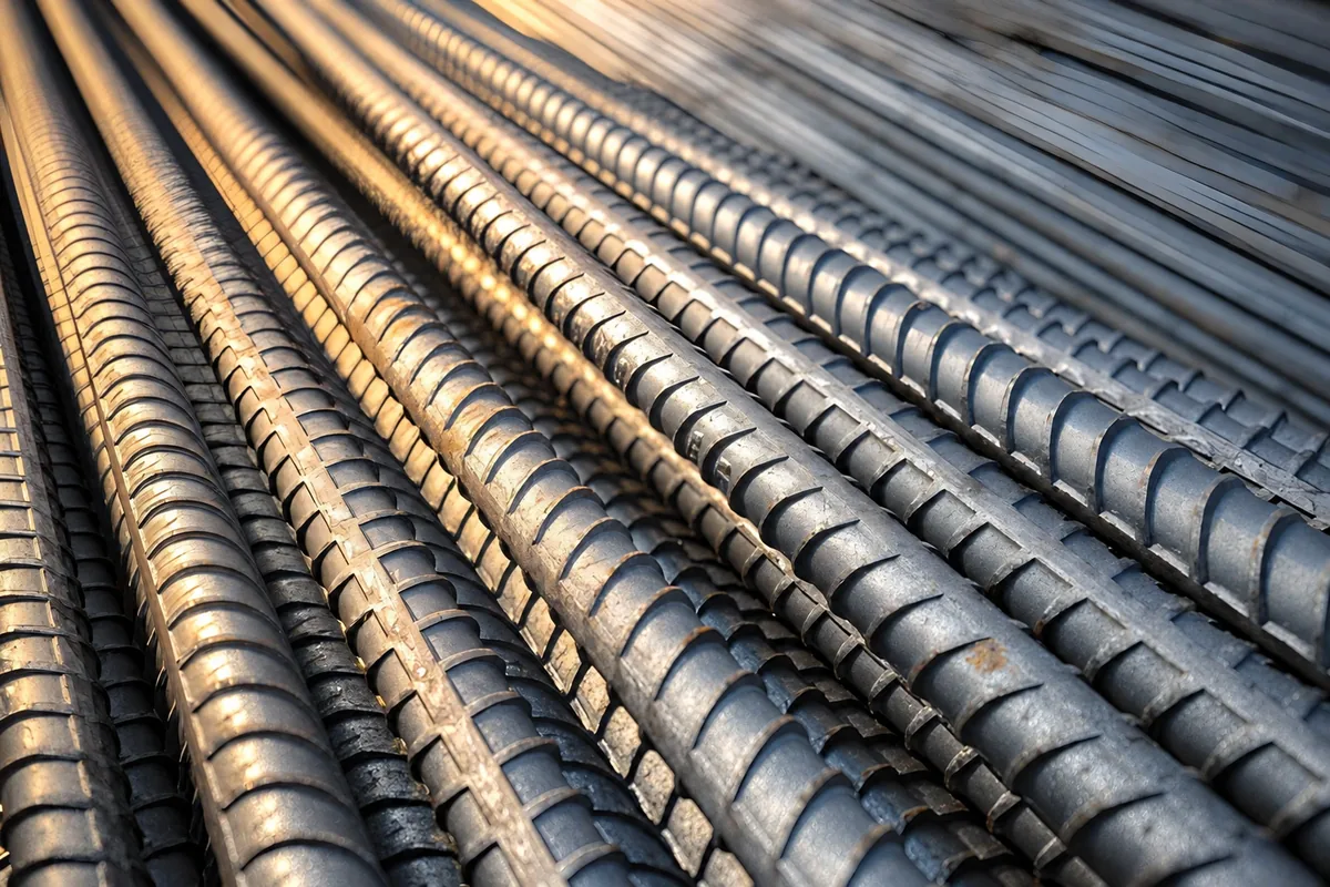 Close-up of rebar ribs
